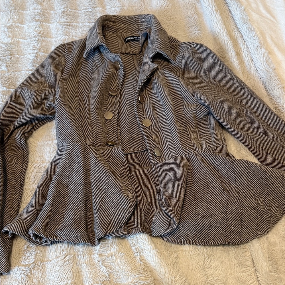 SHEIN Gray Herringbone Peplum Blazer